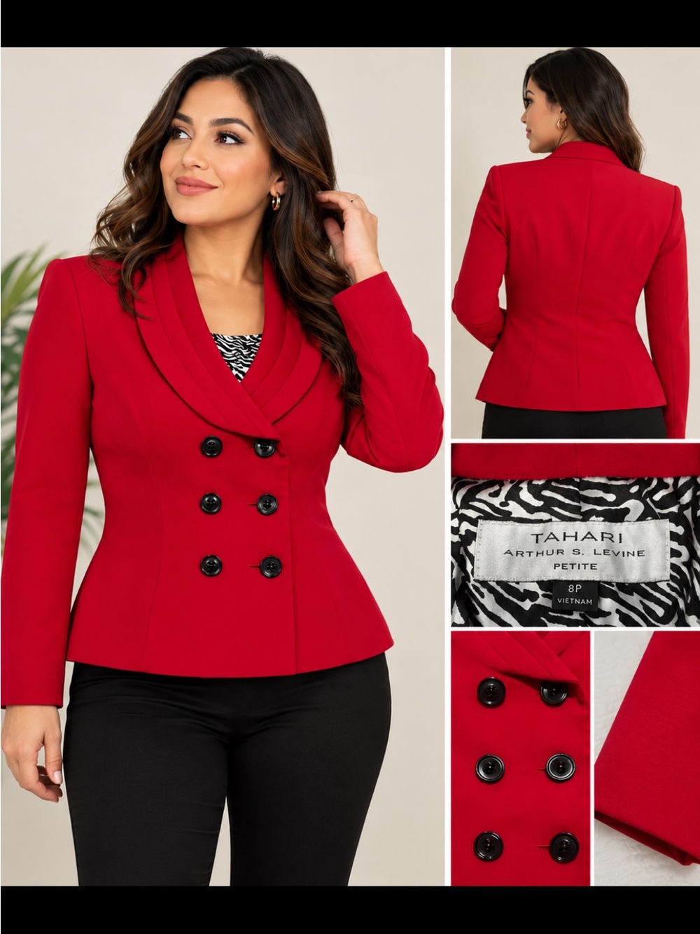 Tahari Red Double-Breasted Peacoat Jacket